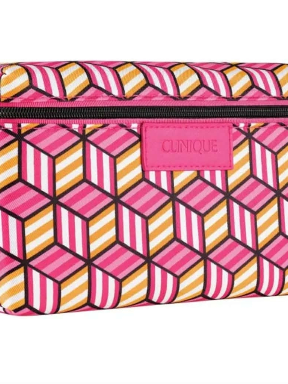 Clinique Pink and Gold Geometric Cosmetic Pouch